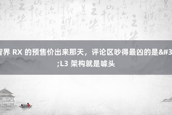 智界 RX 的预售价出来那天，评论区吵得最凶的是"L3 架构就是噱头
