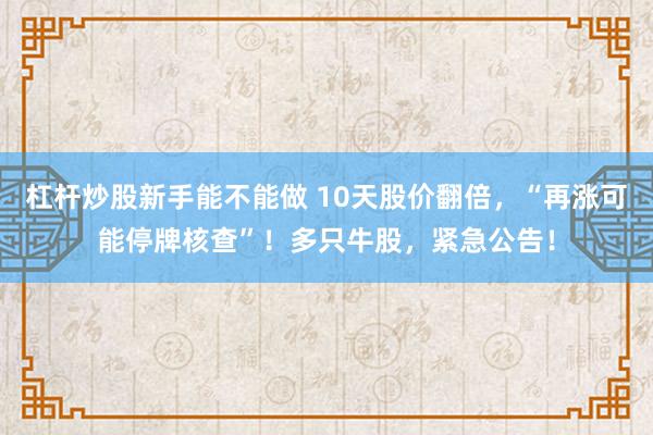 杠杆炒股新手能不能做 10天股价翻倍，“再涨可能停牌核查”！多只牛股，紧急公告！
