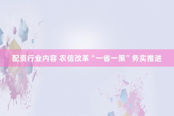 配资行业内容 农信改革“一省一策”务实推进