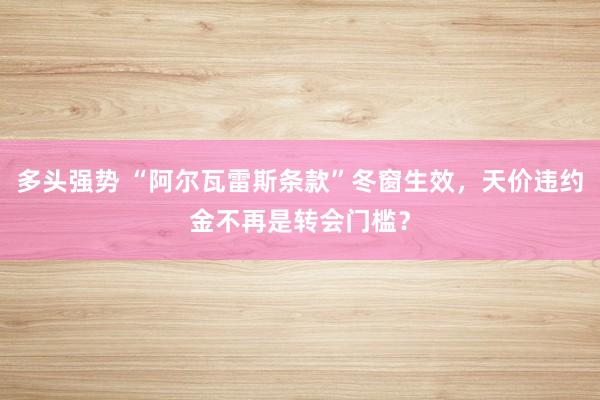 多头强势 “阿尔瓦雷斯条款”冬窗生效，天价违约金不再是转会门槛？