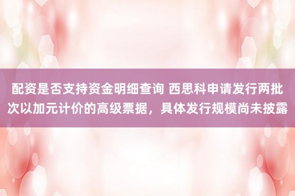 配资是否支持资金明细查询 西思科申请发行两批次以加元计价的高级票据，具体发行规模尚未披露