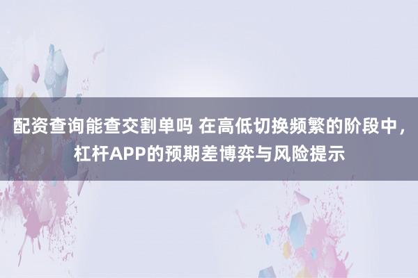配资查询能查交割单吗 在高低切换频繁的阶段中，杠杆APP的预期差博弈与风险提示