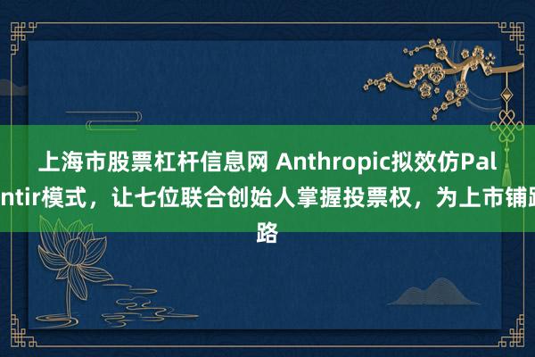 上海市股票杠杆信息网 Anthropic拟效仿Palantir模式，让七位联合创始人掌握投票权，为上市铺路